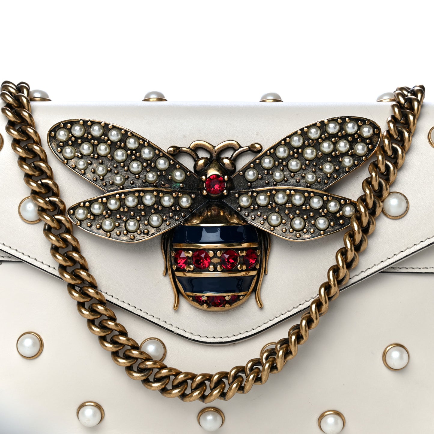 Nappa Pearl Studded Mini Queen Margaret Broadway Shoulder Bag Mystic White