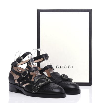 Gucci Calfskin Bee Embroidered Womens Queercore Brogue Wingtip Monk Strap Loafers 39 Black 8 of 8