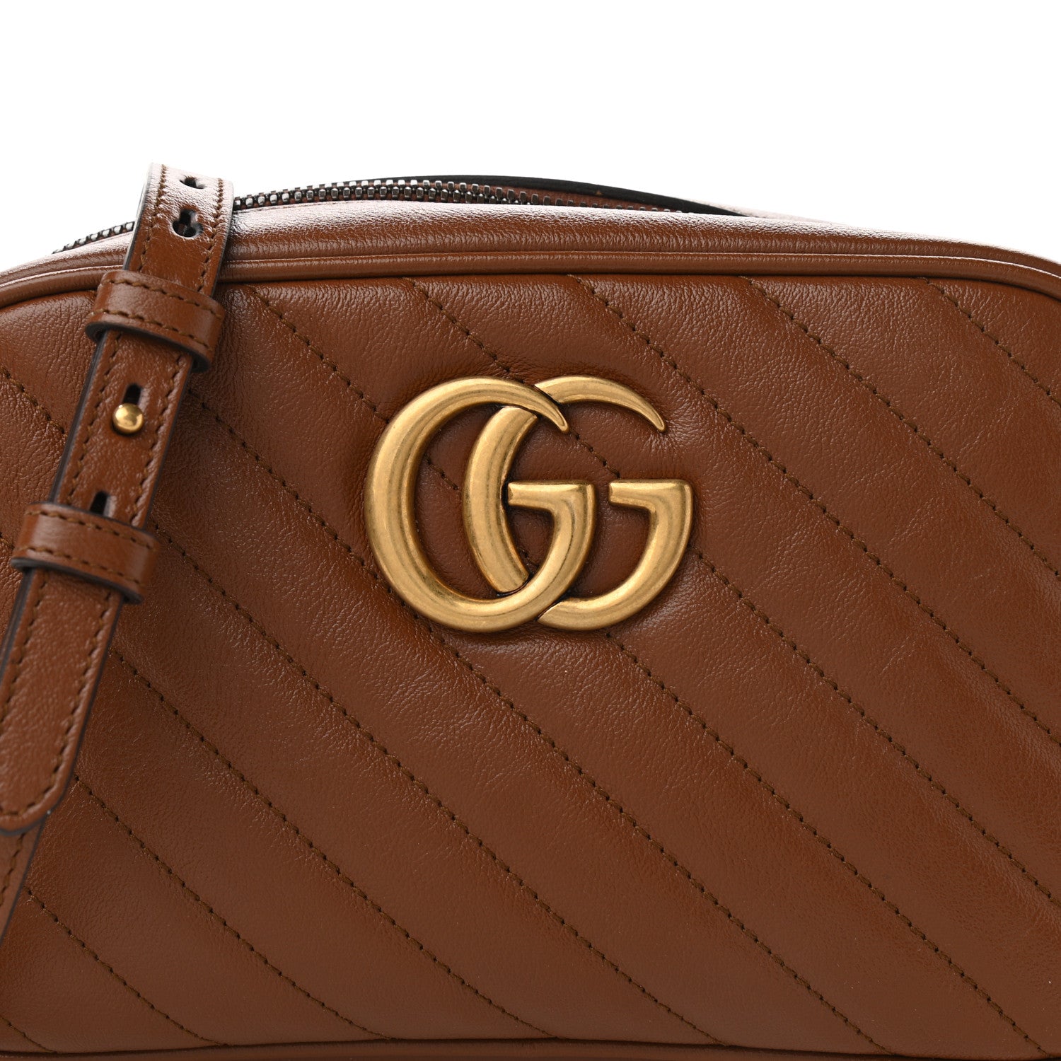 Gucci Glazed Calfskin Matelasse Diagonal Small GG Marmont Chain Shoulder Bag Cuir 8 of 10