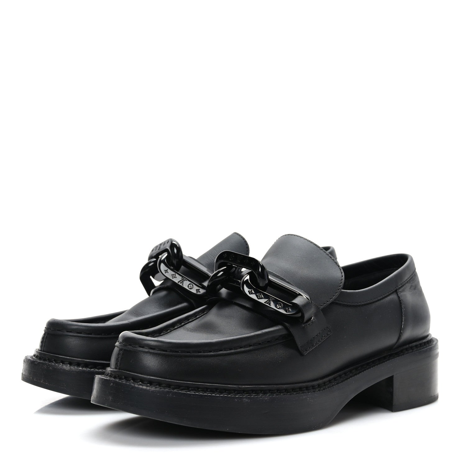 Louis Vuitton Calfskin Oversized Chain Academy Loafers 38.5 Black 3 of 7
