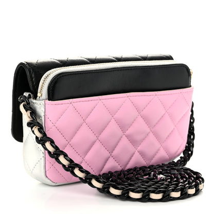 Chanel Lambskin Quilted Flap Phone Holder With Chain  Black Beige Multicolor 3 of 13