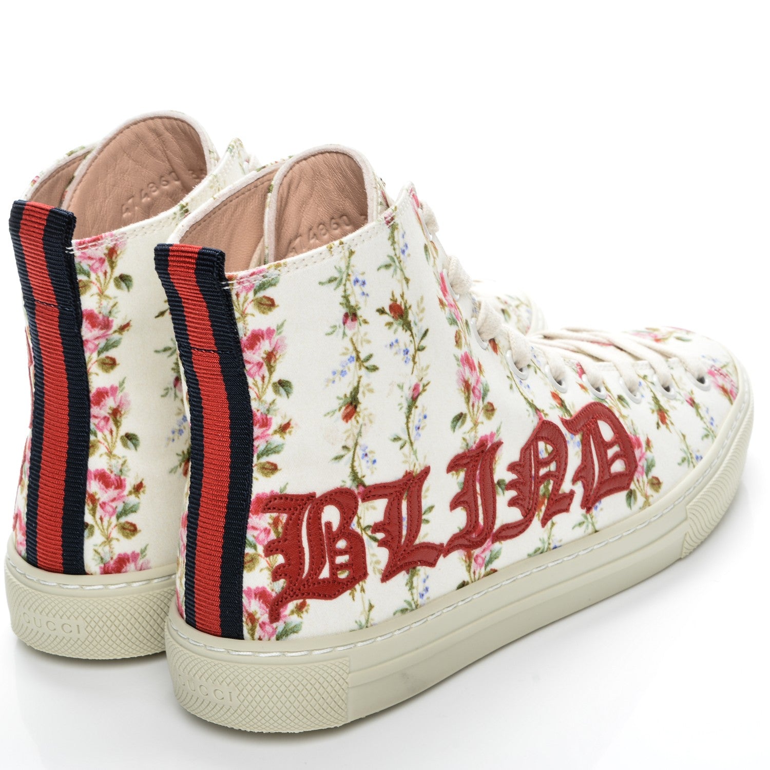 Gucci Canvas Romantic Print Major Blind For Love High Top Sneakers 35.5 in Ivory 4 of 11
