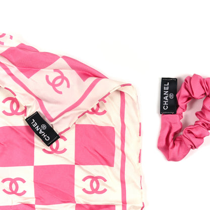 Chanel Silk CC Scarf Hair Tie Pink Ecru 4 of 4