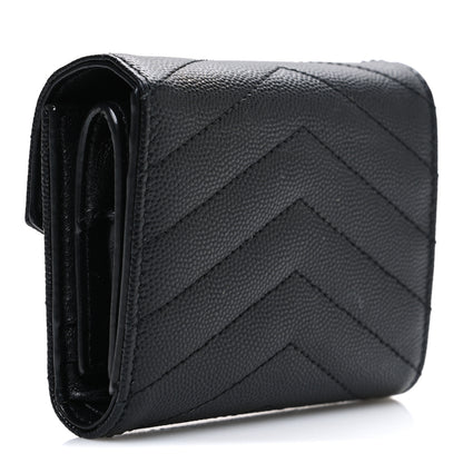 Saint Laurent Grain De Poudre Matelasse Chevron Monogram Compact Tri Fold Wallet Black 3 of 6