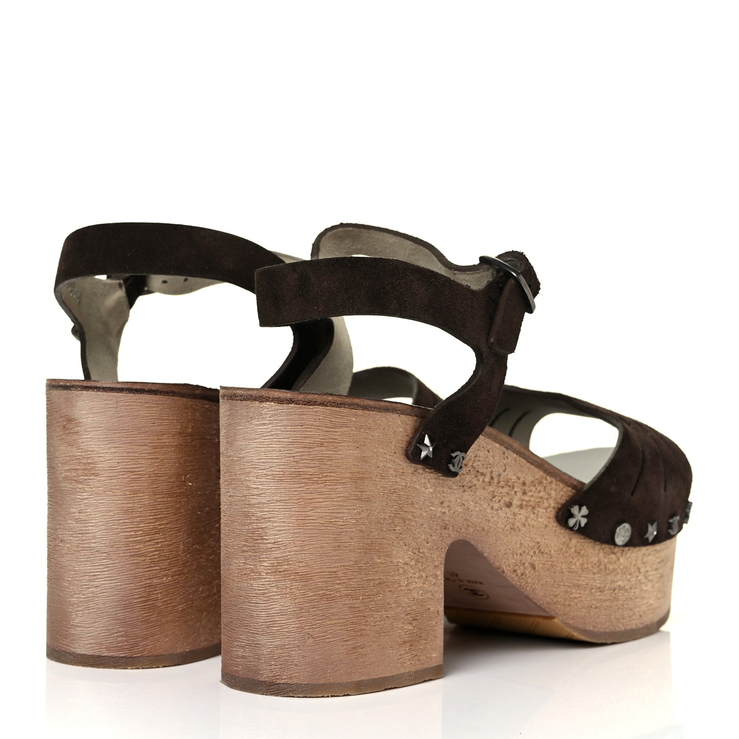 Suede Wooden Studded Platform Sandals 41 Brown