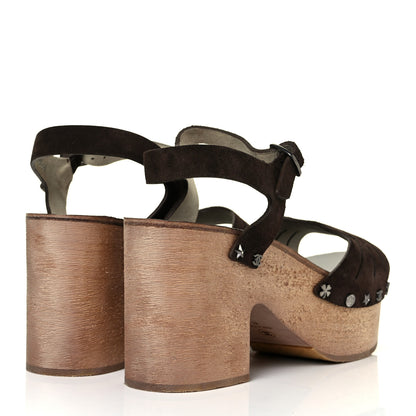 Chanel Suede Wooden Studded Platform Sandals 41 Brown 4 of 9