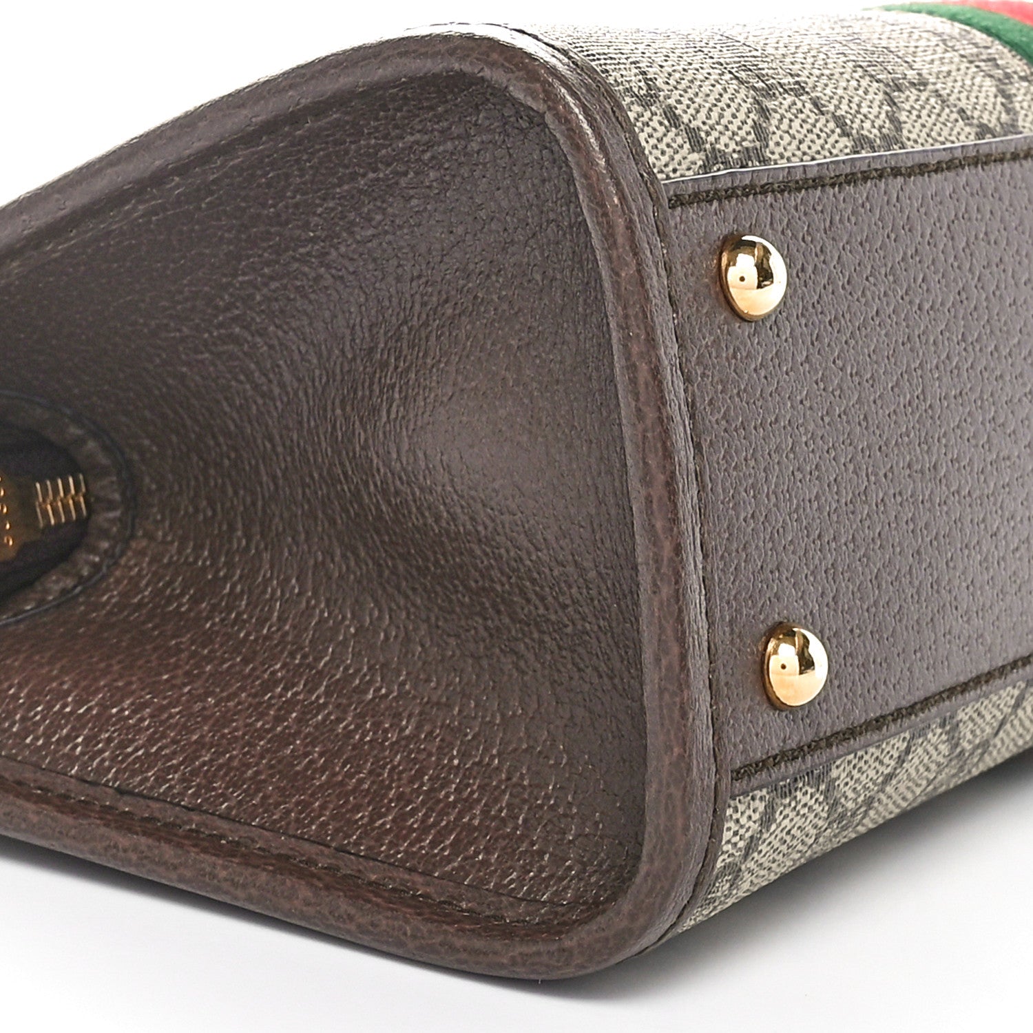 Gucci GG Supreme Monogram Textured Dollar Calfskin Web Small Ophidia Slip Handle Tote Beige Ebony New Acero 9 of 10
