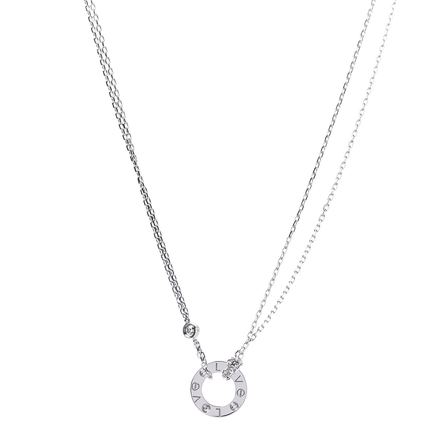 18K White Gold 2 Diamond LOVE Necklace