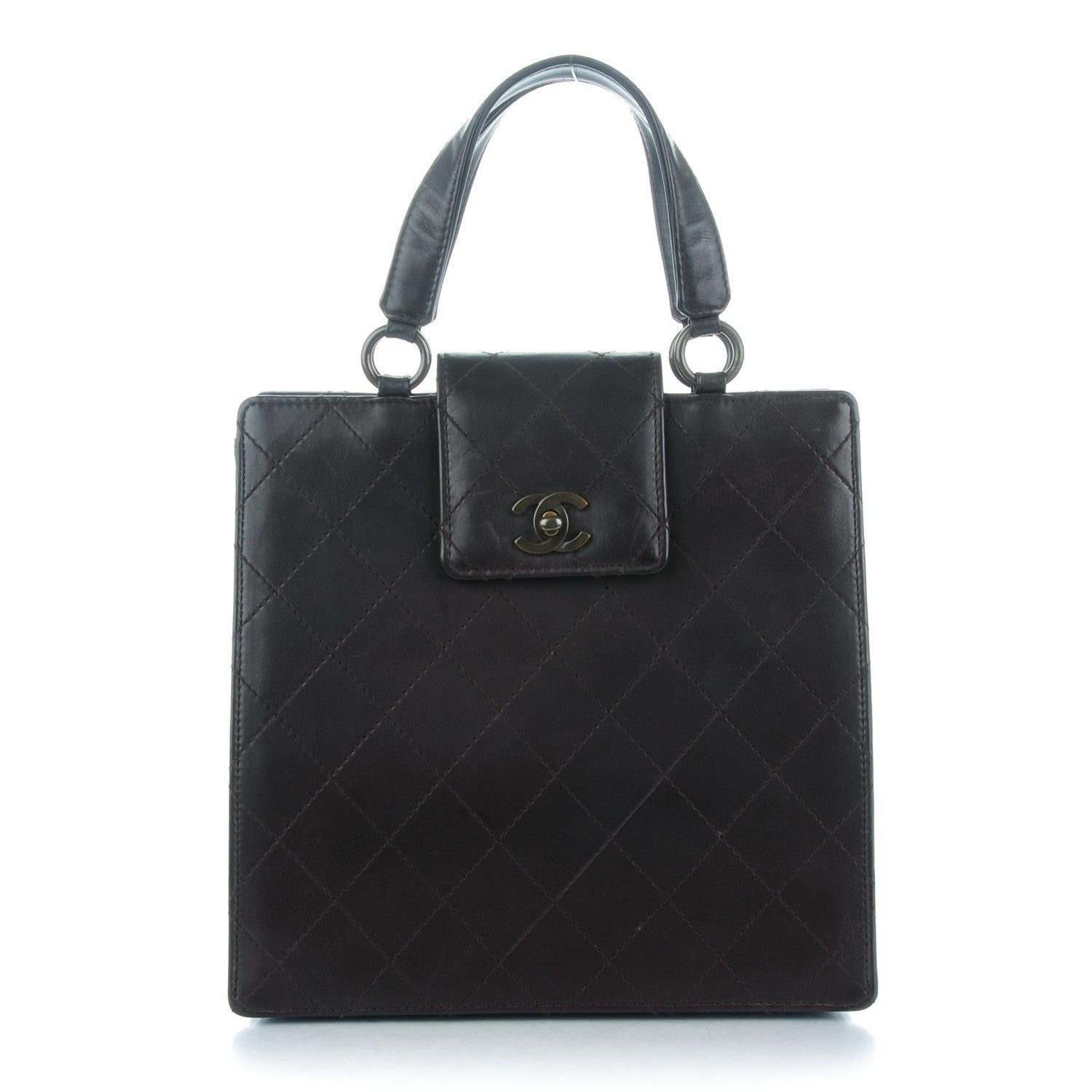 Chanel Lambskin Quilted Top Handle Bag Dark Brown 1 of 9