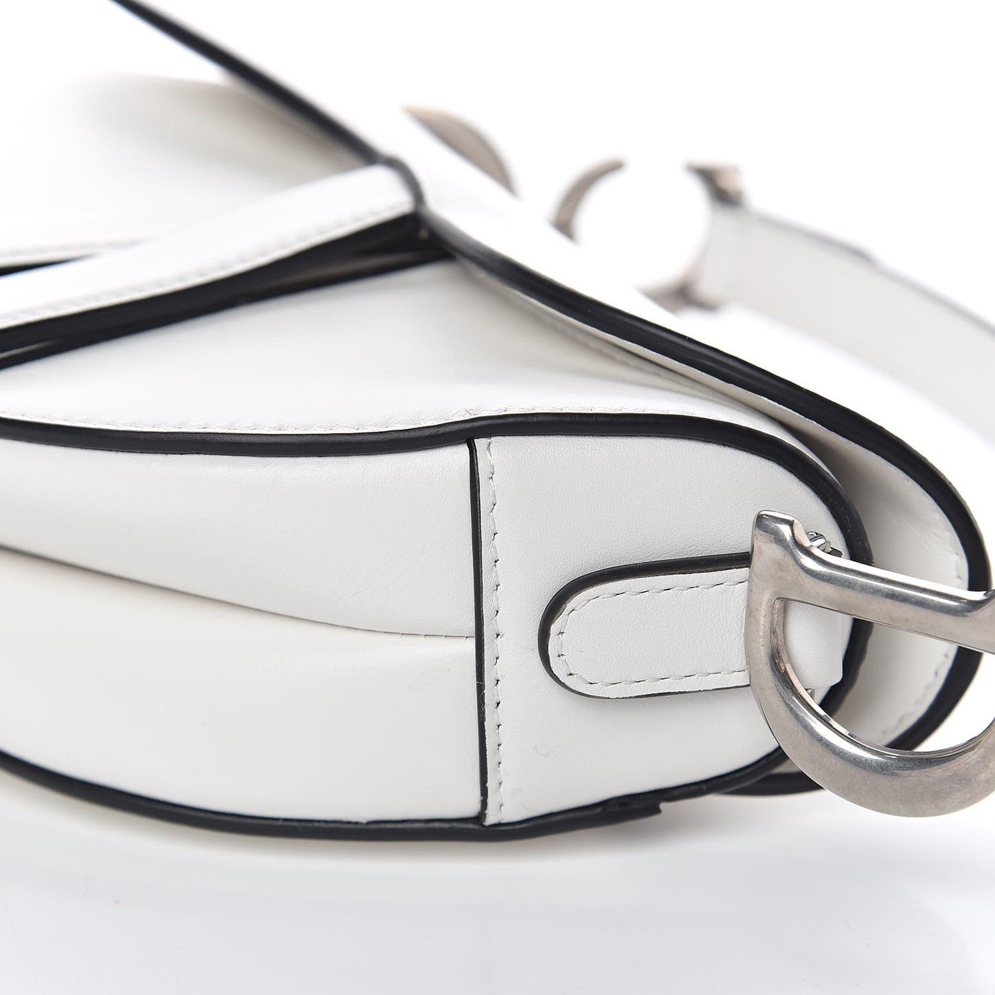 Grained Calfskin Mini Saddle Bag White