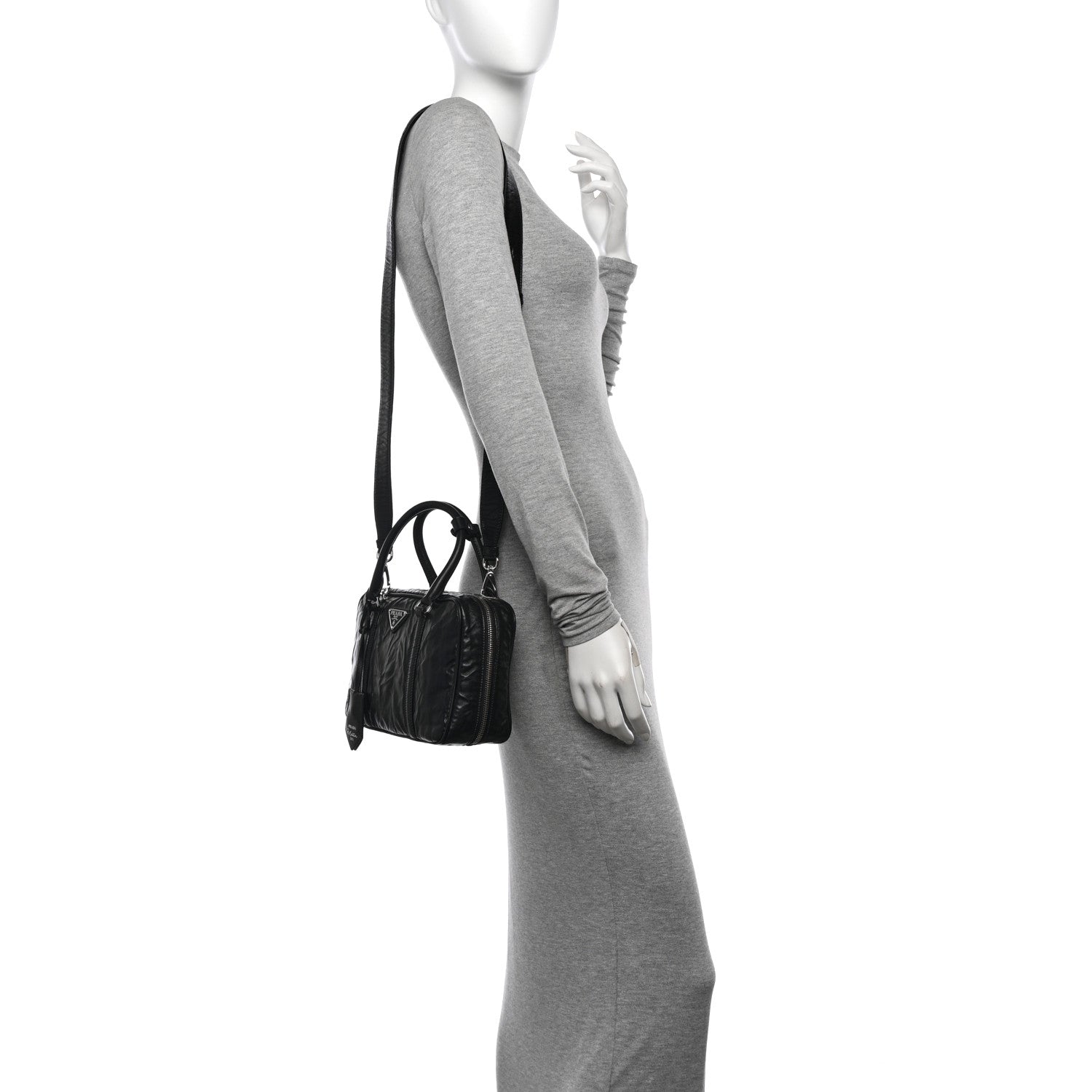 Prada Nappa Antique Medium Re-Edition 2001 Two Handle Bag Black 2 of 12