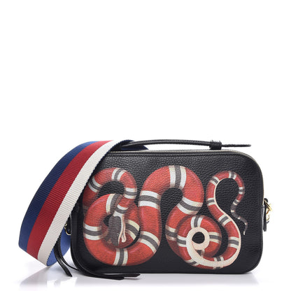 Gucci Grained Calfskin Sylvie Web Kingsnake Small Camera Bag Black Multicolor 1 of 8