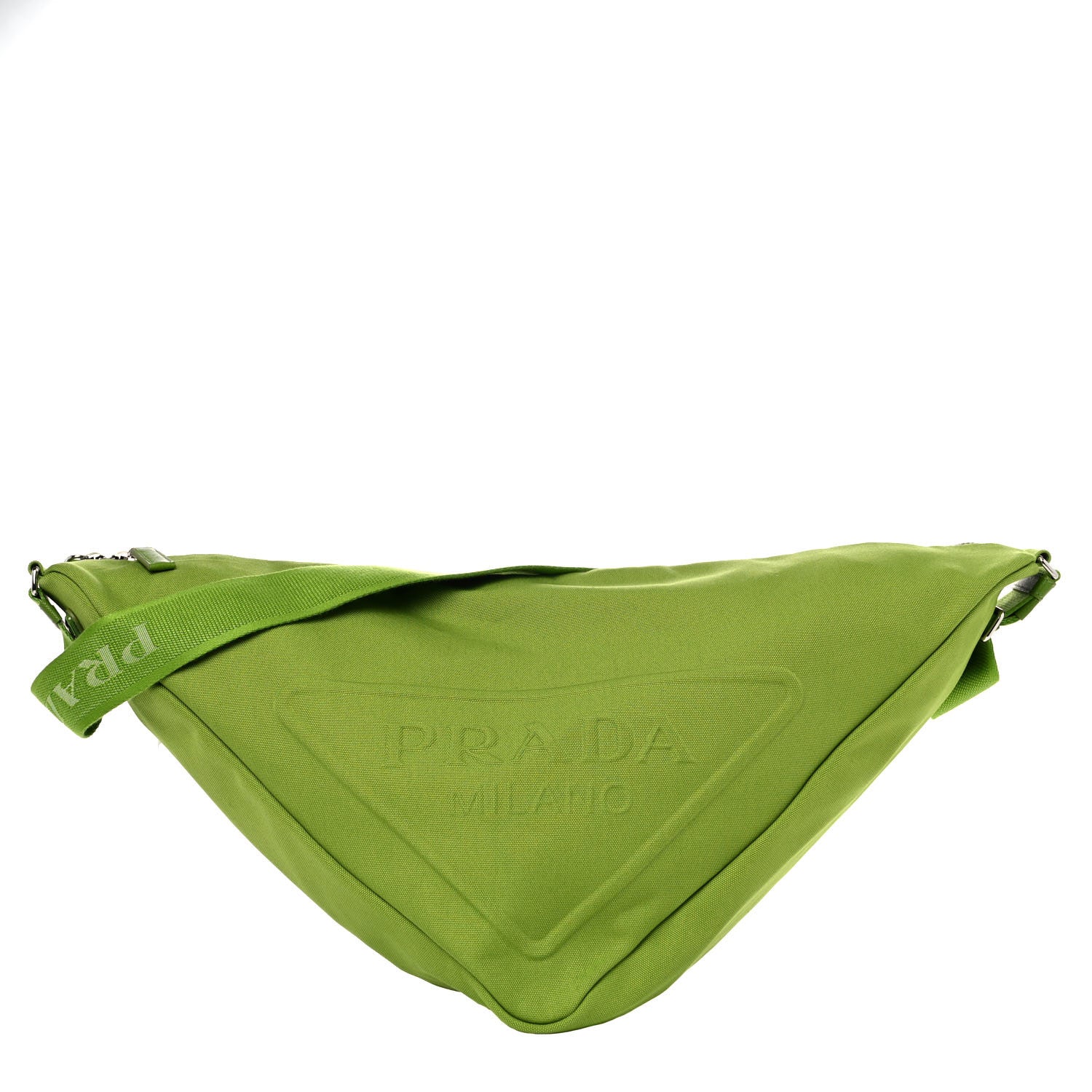 Prada Canapa Logo Embossed Large Triangle Shoulder Bag Felce 1 of 13