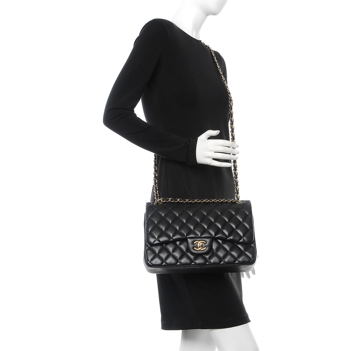 Lambskin Quilted Jumbo Double Flap Black