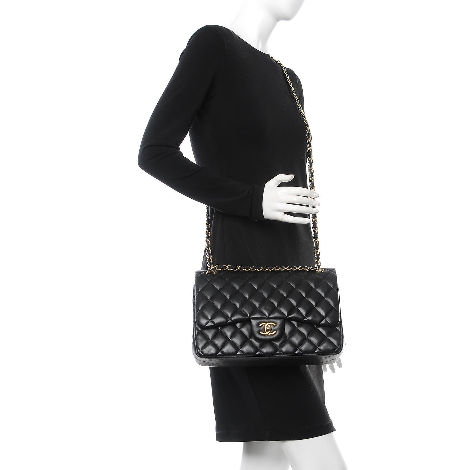 Chanel Lambskin Quilted Jumbo Double Flap Black 2 of 9