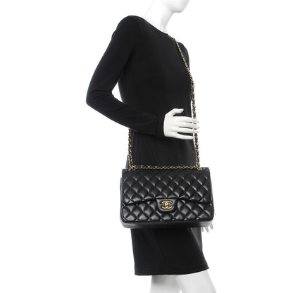 Chanel Lambskin Quilted Jumbo Double Flap Black 2 of 9