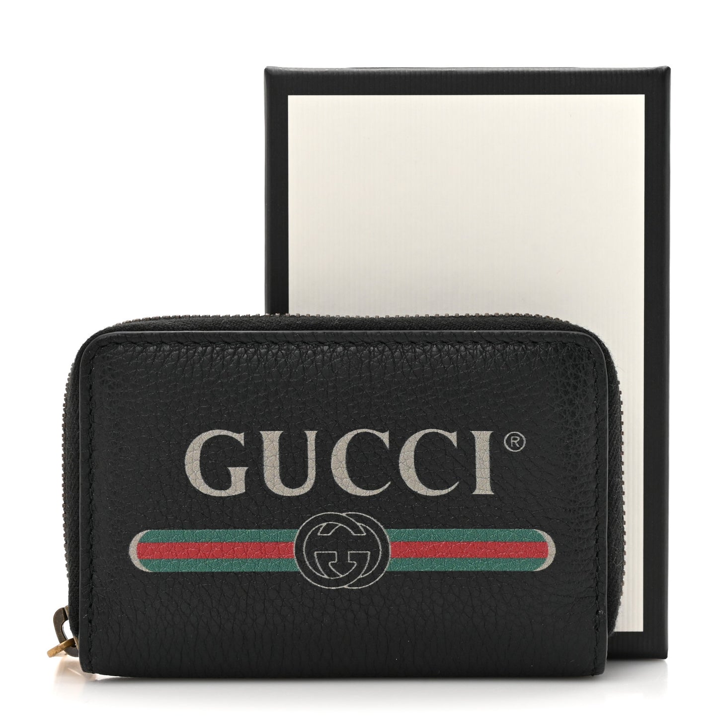 Calfskin Logo Zip Around Card Case Black