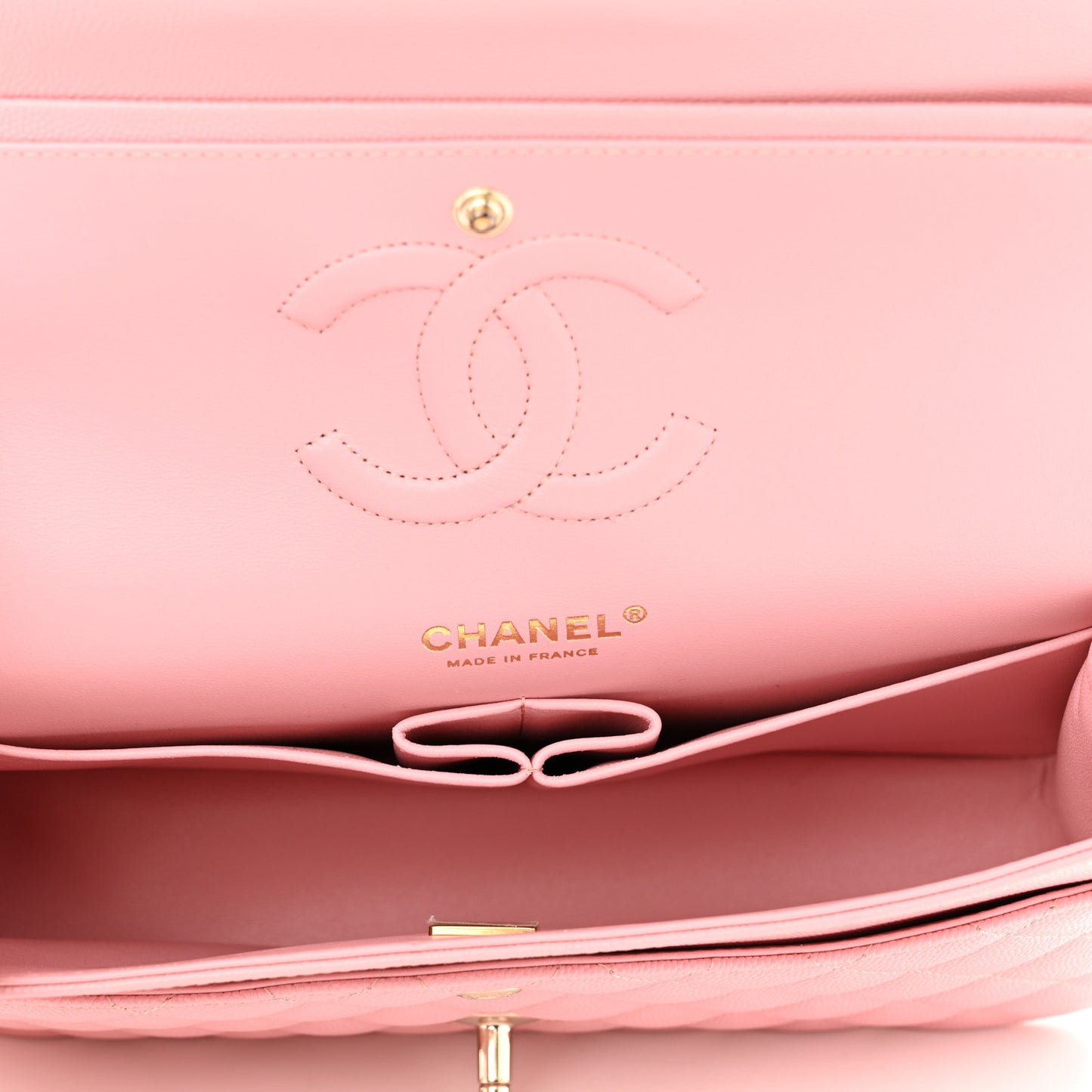 Caviar Quilted Medium Double Flap Pink