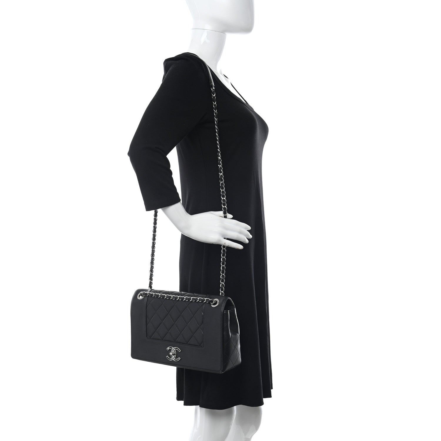 Chanel Sheepskin Quilted Vintage Mademoiselle Flap Black 2 of 12