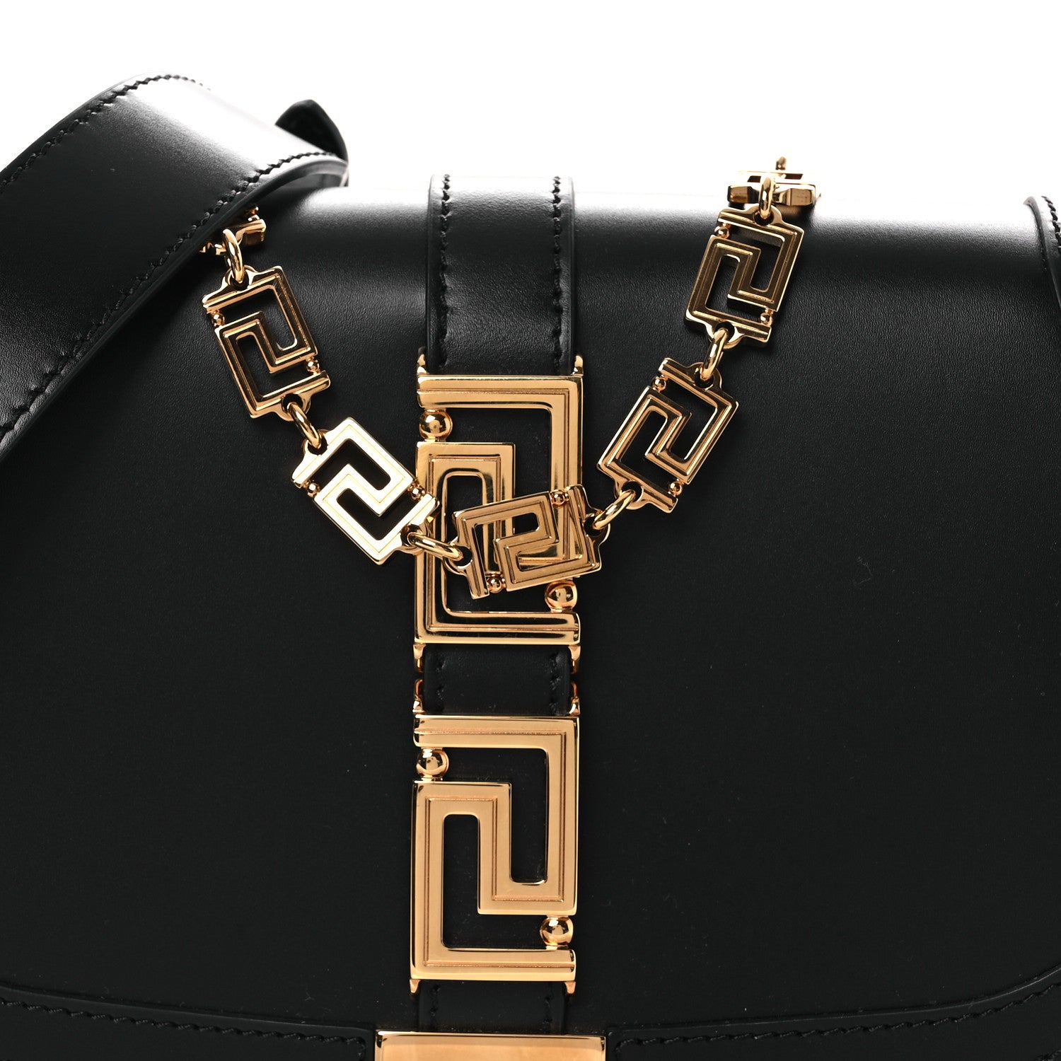 Versace Calfskin Medium Greca Goddess Shoulder Bag Black 8 of 10