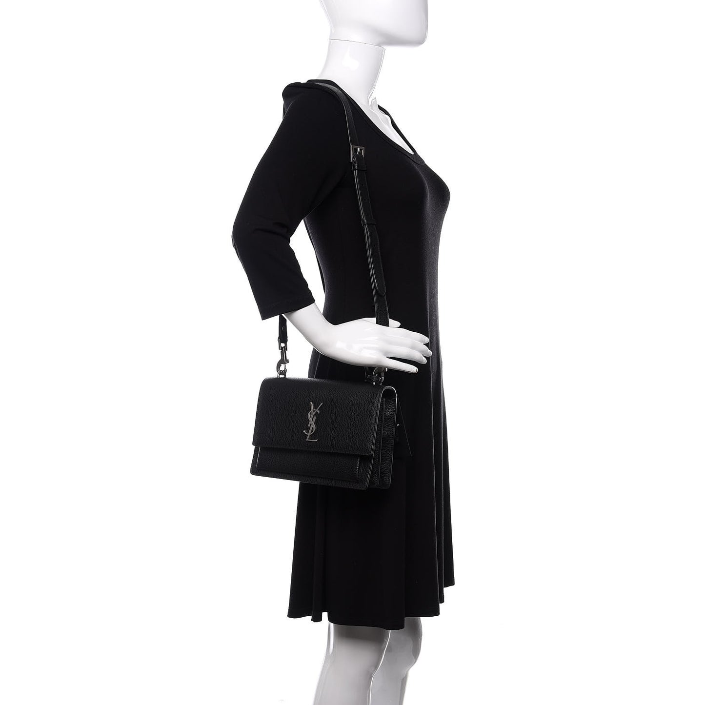 Grained Calfskin Medium Monogram Sunset Satchel Black