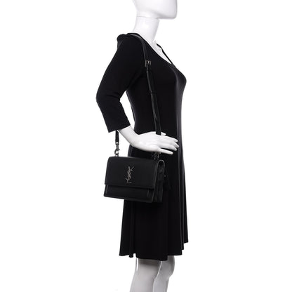 Saint Laurent Grained Calfskin Medium Monogram Sunset Satchel Black 2 of 8