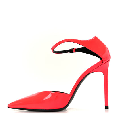 Saint Laurent Patent Anja 105 Ankle Strap Pointed Pumps 37 Fuxia Fluo 1 of 9