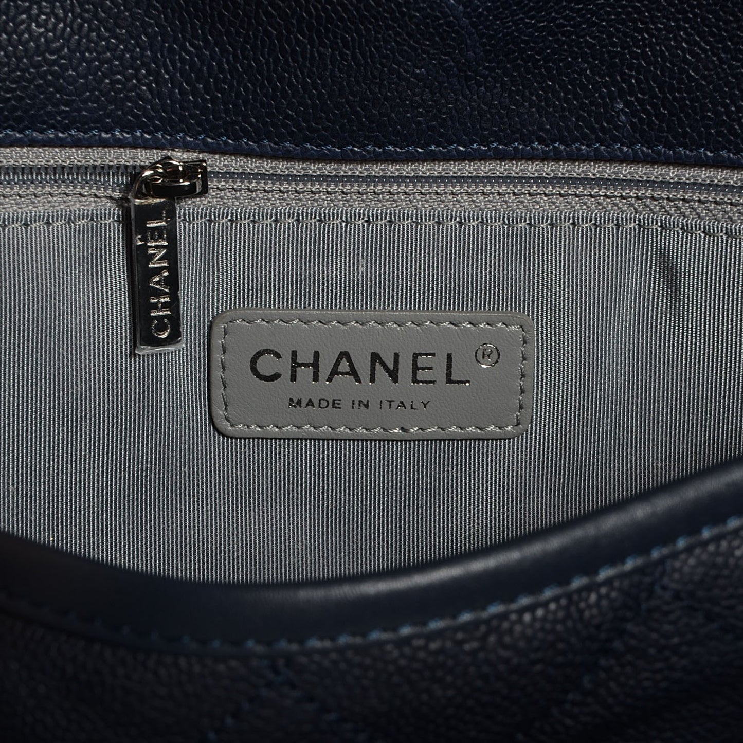 Caviar Quilted French Riviera Large Flap Navy Blue