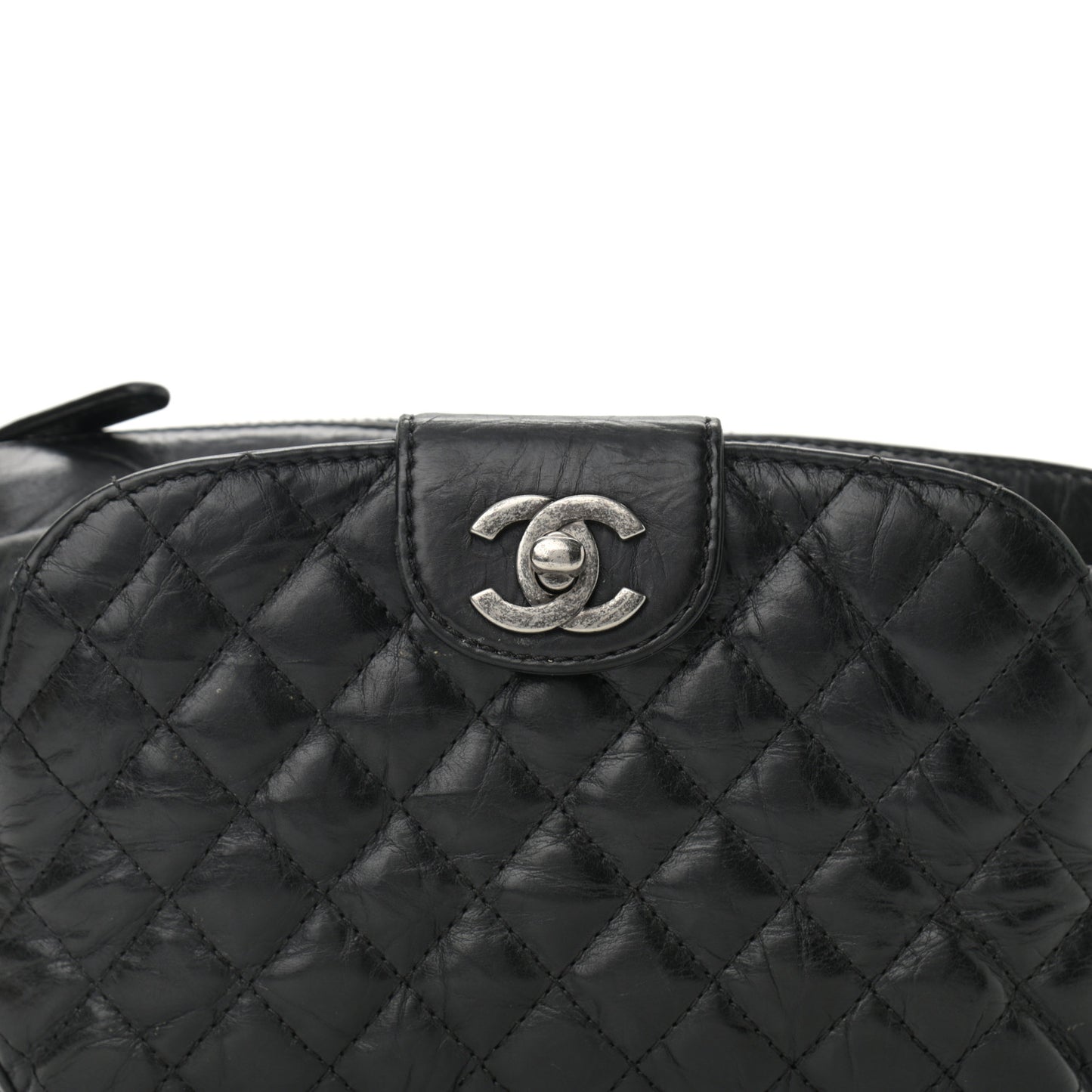 Crumpled Calfskin Quilted Casual Rock Waist Bag Fanny Pack Black