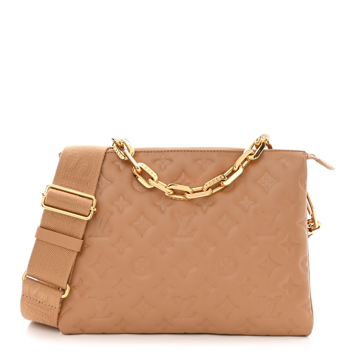 Lambskin Embossed Monogram Coussin PM Camel