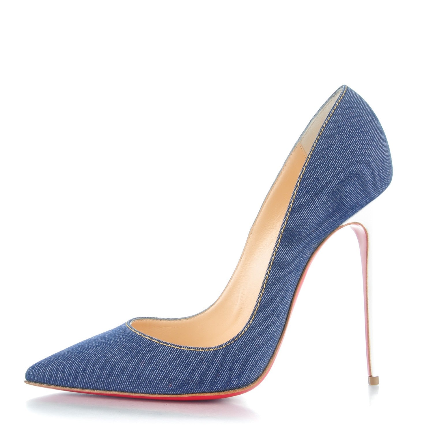 Christian Louboutin Denim Jazz Calf So Kate 120 Pumps 38.5 Blue White 1 of 9