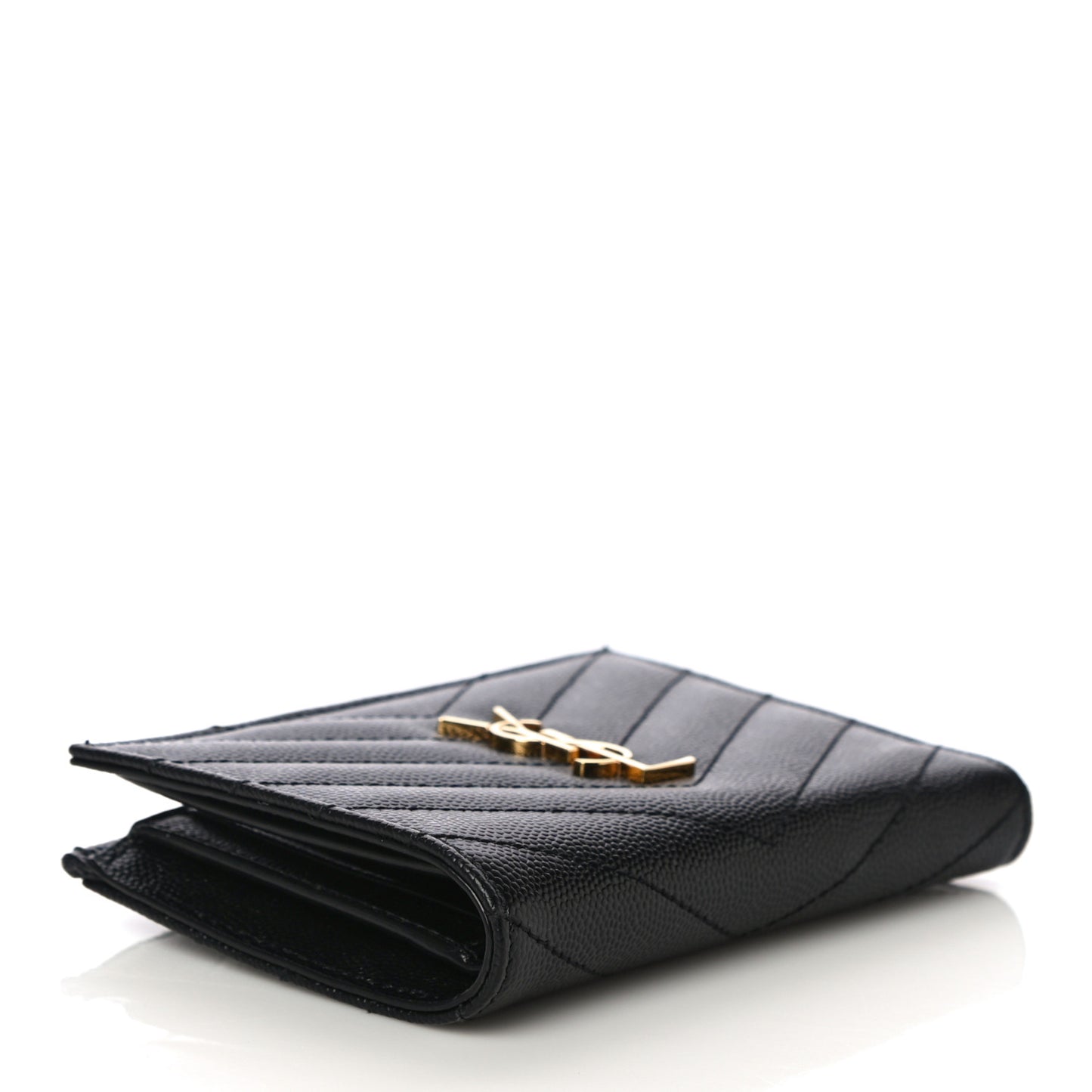 Grain De Poudre Matelasse Chevron Monogram Zipped Two-Part Wallet Black