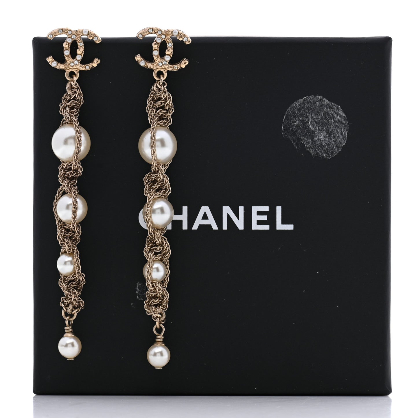 Pearl Crystal CC Chain Drop Earrings Gold