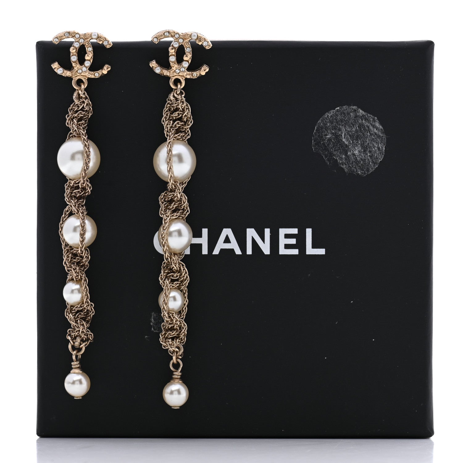 Chanel Pearl Crystal CC Chain Drop Earrings Gold 6 of 6