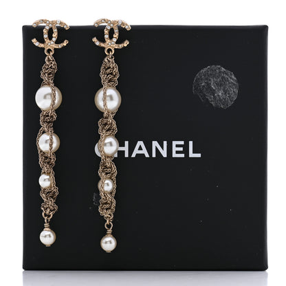 Chanel Pearl Crystal CC Chain Drop Earrings Gold 6 of 6