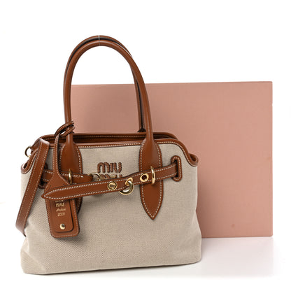 Miu Miu Canvas Calfskin Aventure Bag Beige Brandy 11 of 11
