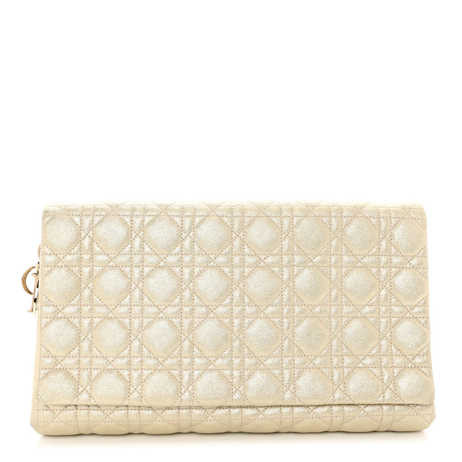 Christian Dior Metallic Goatskin Cannage Flap Clutch Light Gold 1 of 8