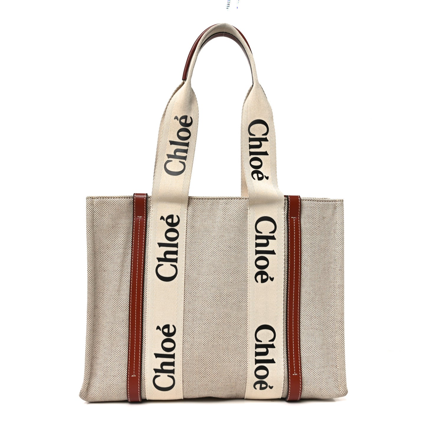 Linen Calfskin Medium Woody Ribbon Tote White Brown