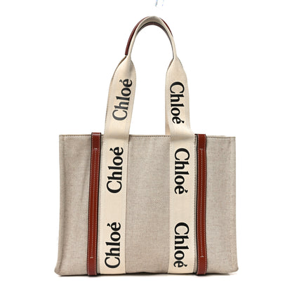 Chloe Linen Calfskin Medium Woody Ribbon Tote White Brown 1 of 10
