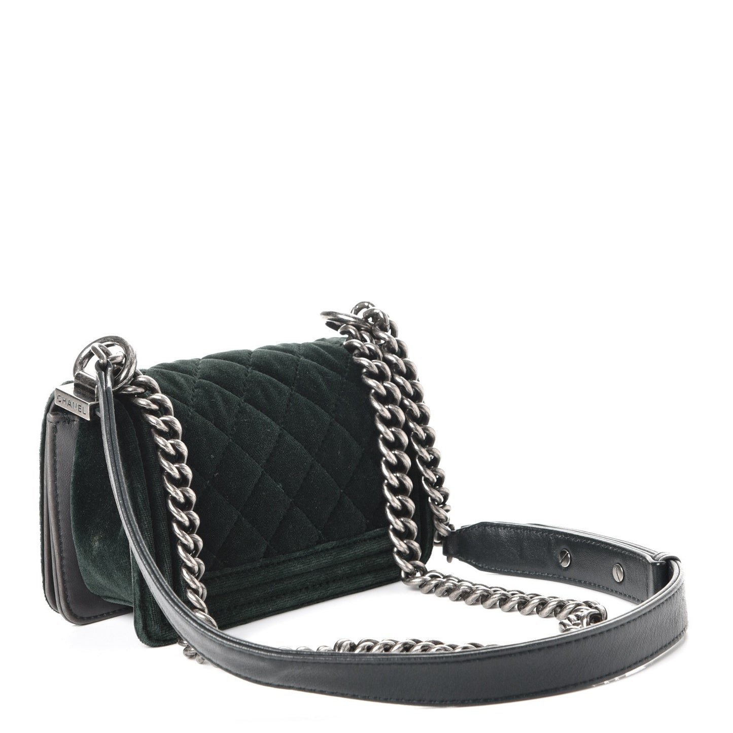 Velvet Quilted Mini Boy Flap Green