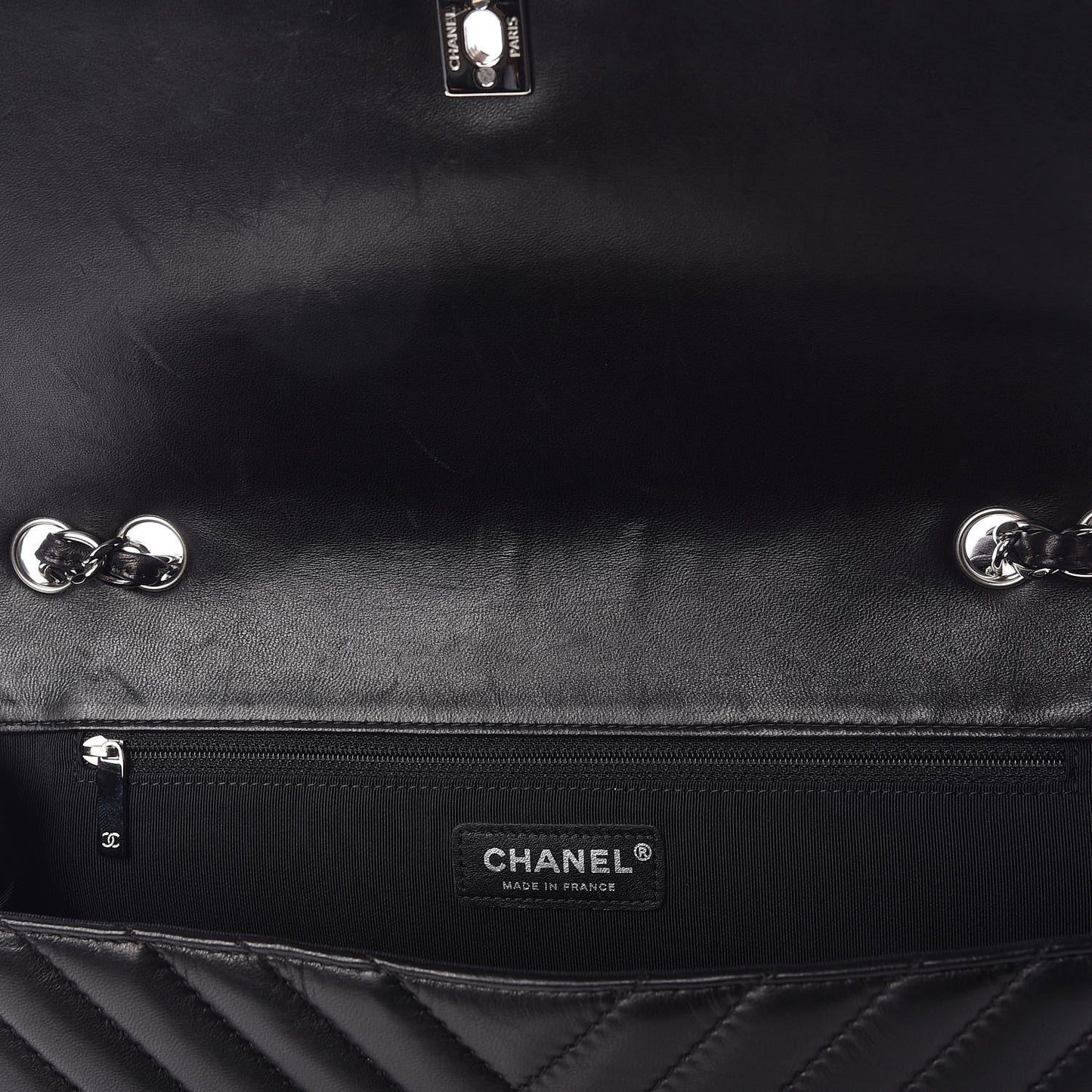Lambskin Chevron Quilted Single Flap Black