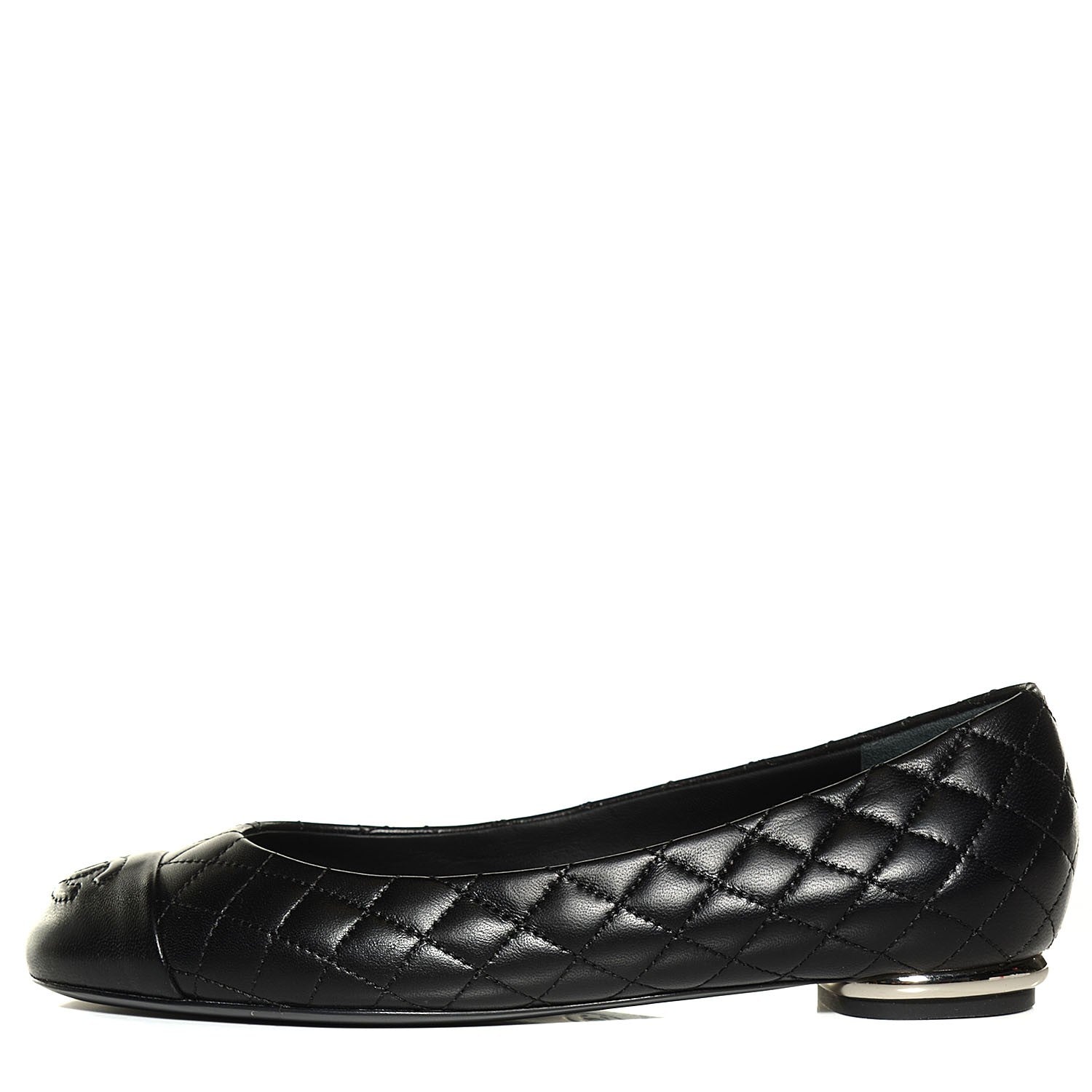 Chanel Lambskin Quilted Cap Toe Ballerina Flats 37 Black 1 of 7
