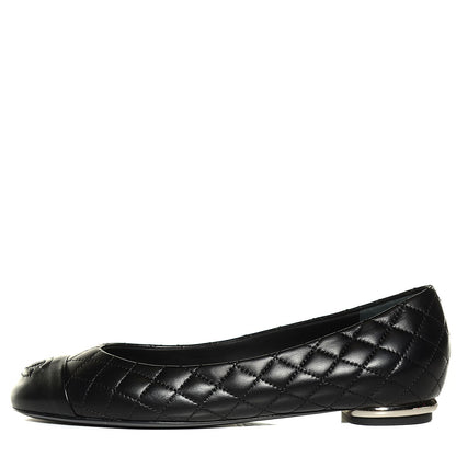 Chanel Lambskin Quilted Cap Toe Ballerina Flats 37 Black 1 of 7