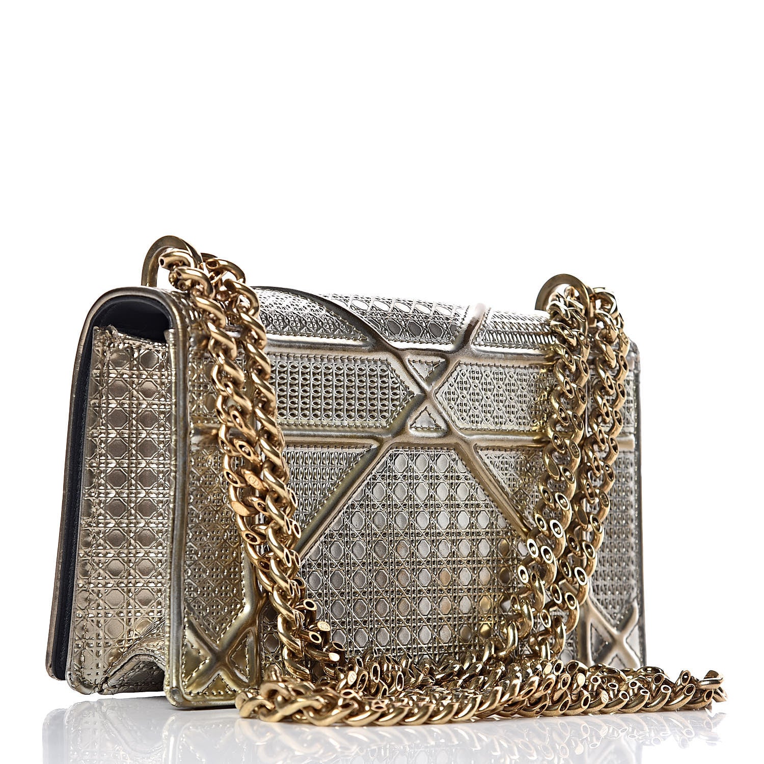 Christian Dior Metallic Patent Micro-Cannage Mini Diorama Flap Bag Gold 3 of 12