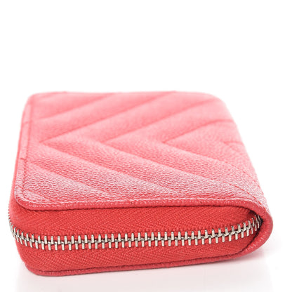 Chanel Caviar Chevron Quilted Zip Coin Purse Light Red 11 of 13