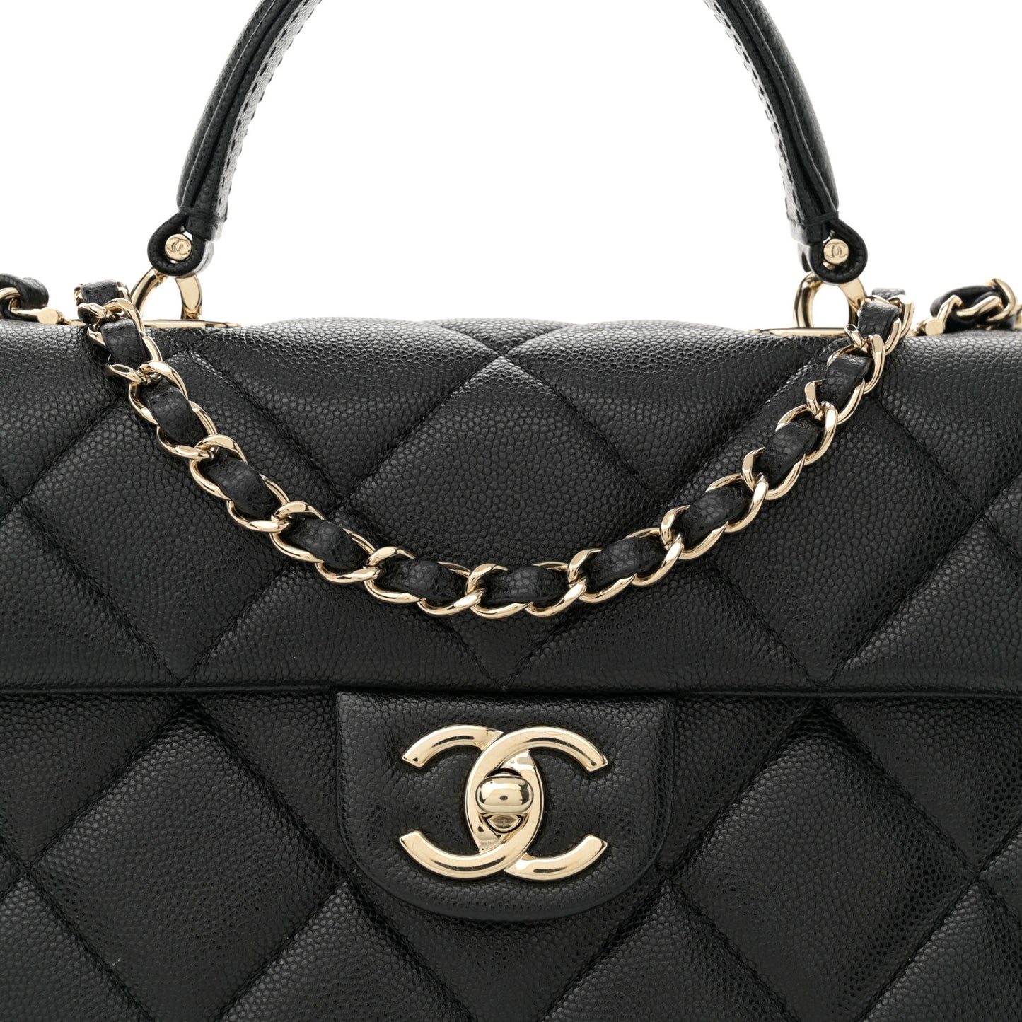 Caviar Quilted Mini Retro Twist Top Handle Flap Black