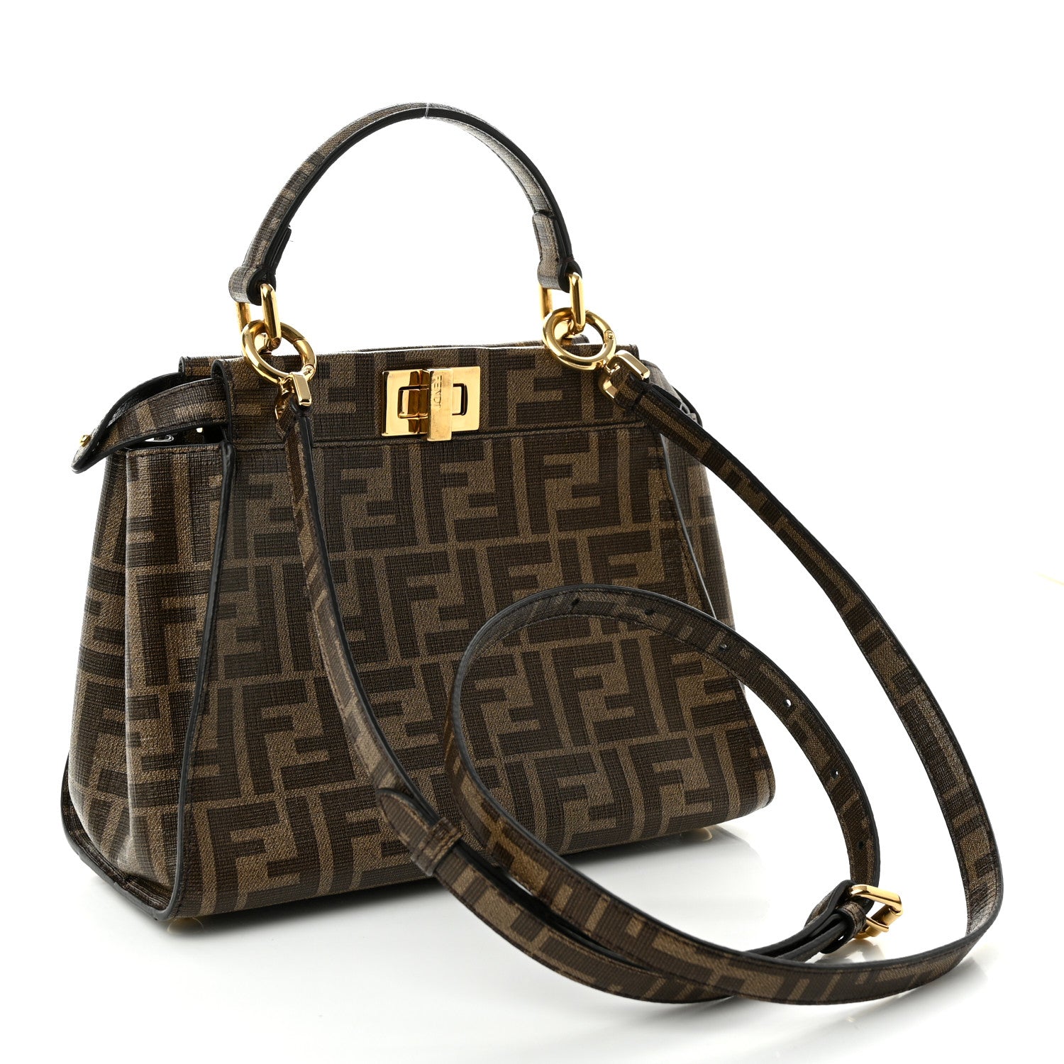 Fendi Glazed Fabric Vitello FF 1974 Hairdo Girls Inlay Mini Peekaboo Iconic Satchel Mogano Panna Multicolor 3 of 12