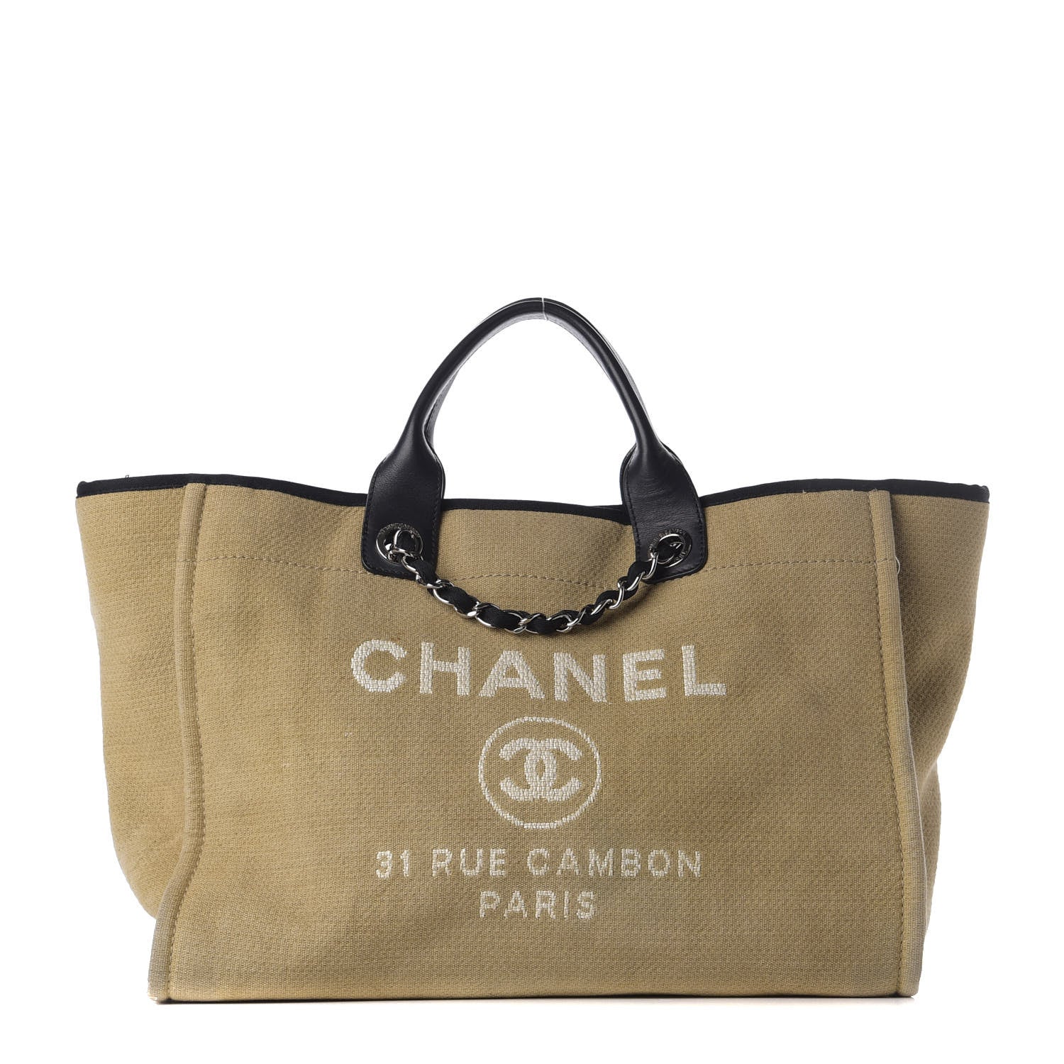 Chanel Canvas Medium Deauville Tote Beige Black 1 of 12