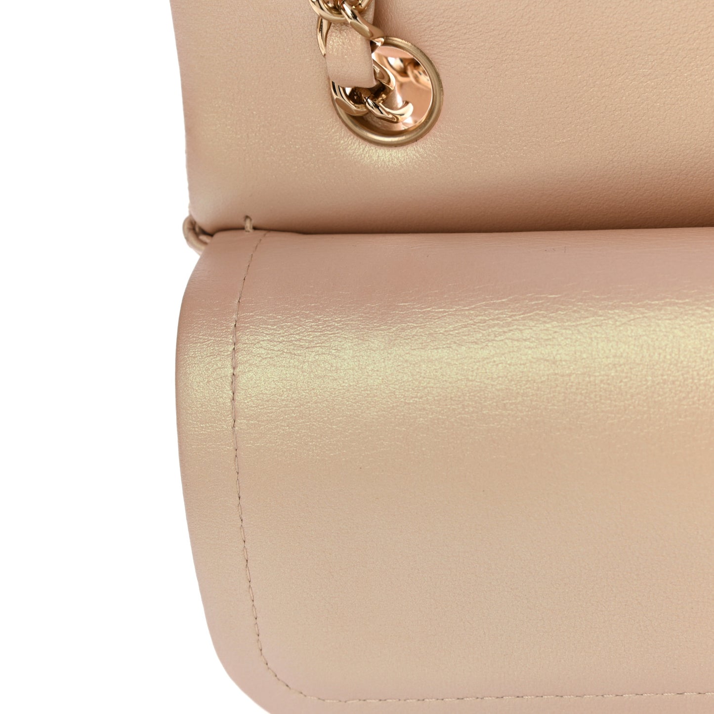 Iridescent Calfskin Quilted Medium Double Flap Beige