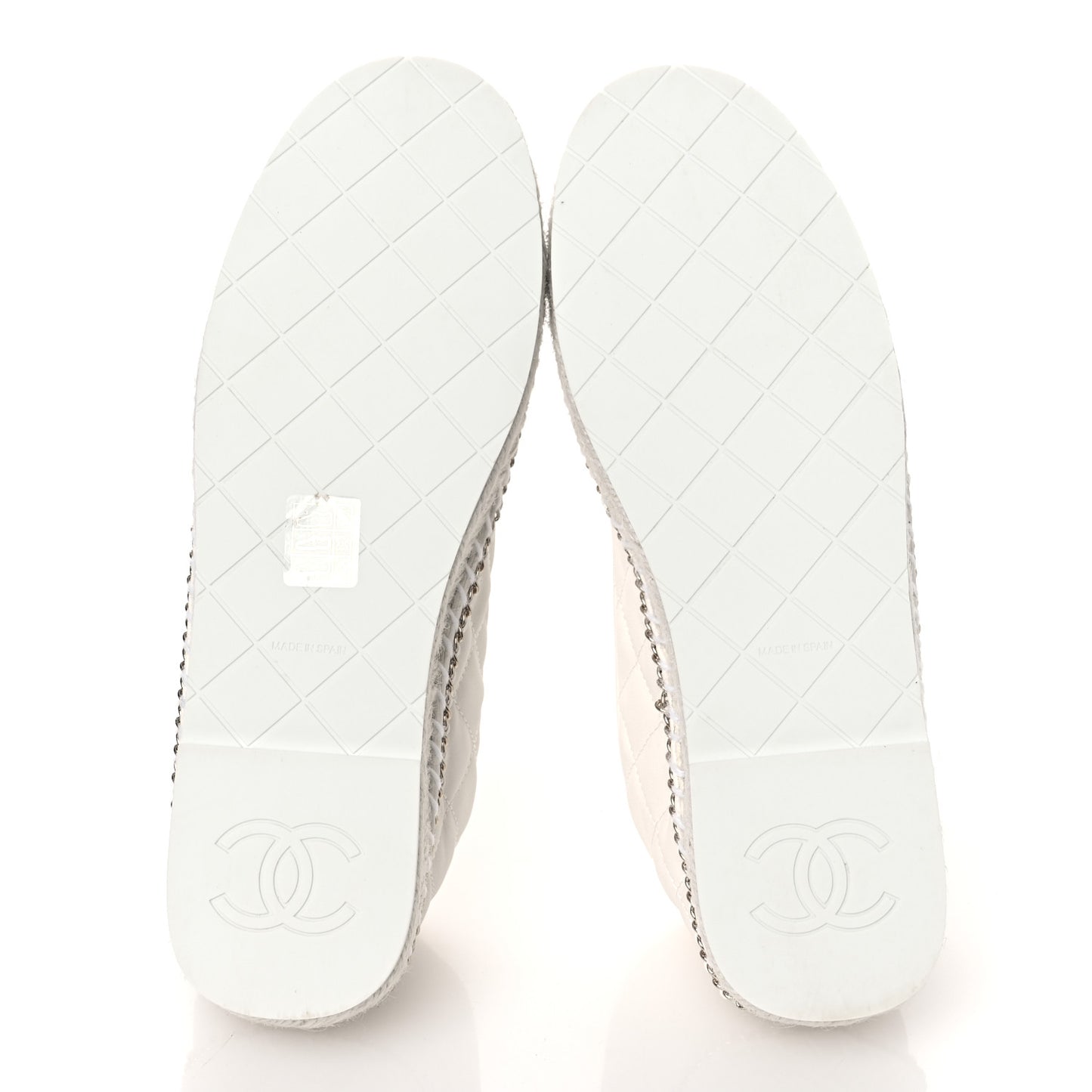 Shiny Lambskin Quilted Grosgrain Cap Toe CC Chain Espadrilles 39 White Black